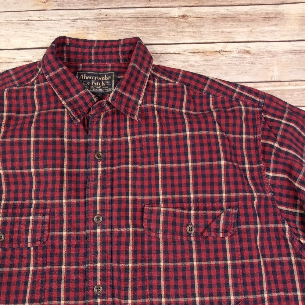 Abercrombie & Fitch L Red Plaid Long Sleeve Button Down Shirt Oversize Vtg 90s